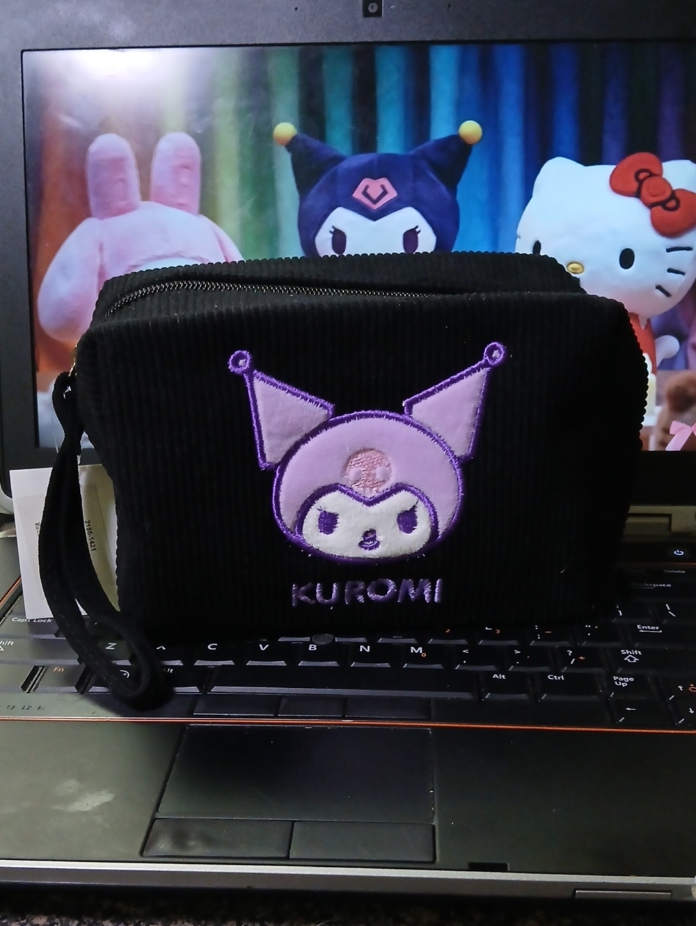 Target Black Corduroy Kuromi Cosmetic Bag with Purple Embroidery